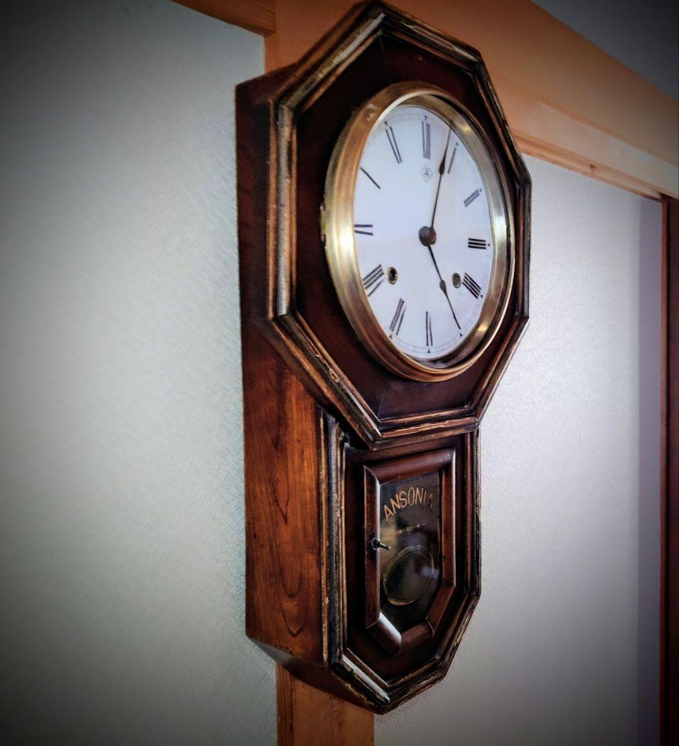 〈完動・美品〉アンソニア　八角合長ゼンマイ振り子時計　アンティーク古時計