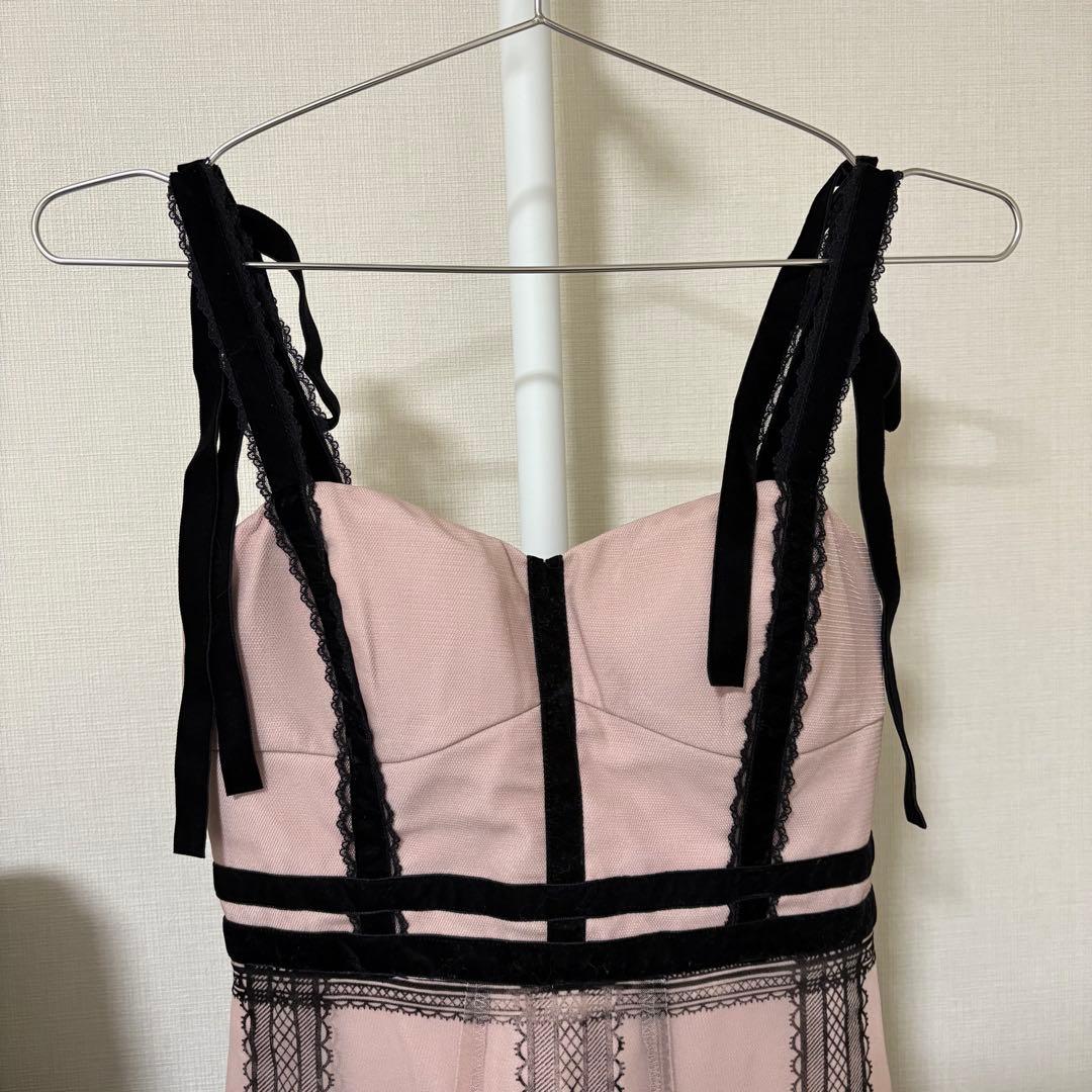 チュールチェックフレアロングドレス