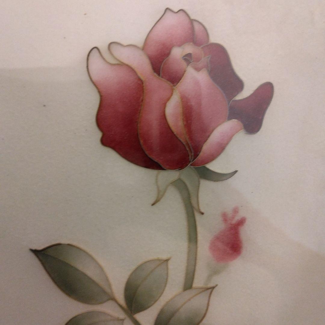 激レア❣七宝焼き 額縁 ピンクのバラ 木製フレーム付き 美術品