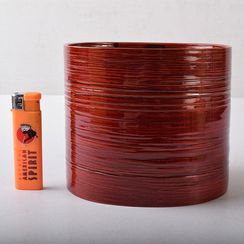 茶道具　伝統工芸　飛騨紅春慶塗　へぎ板曲建水　共箱　C　7863