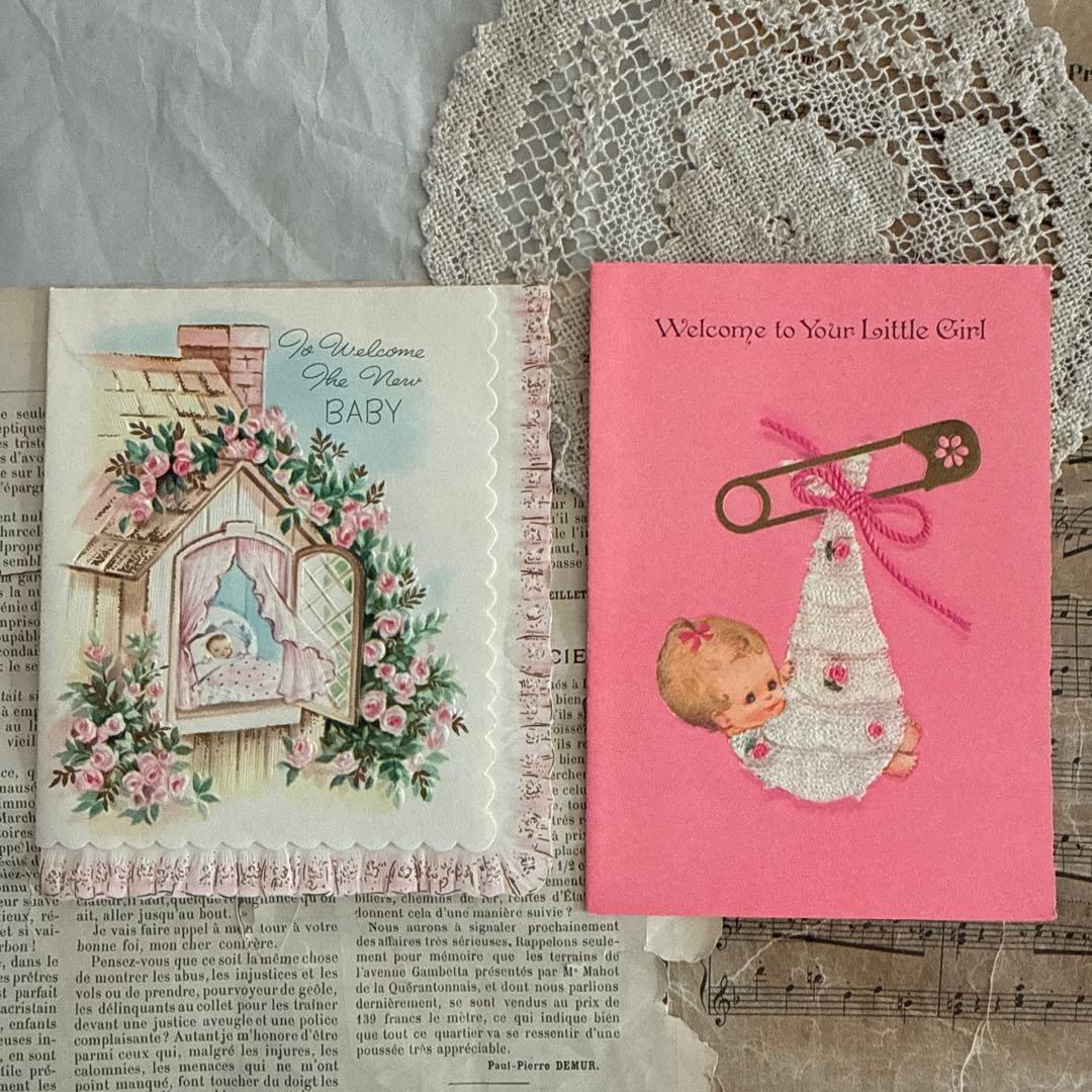 可愛いビンテージのグリーティングカード③ベビー洋書ジャンク