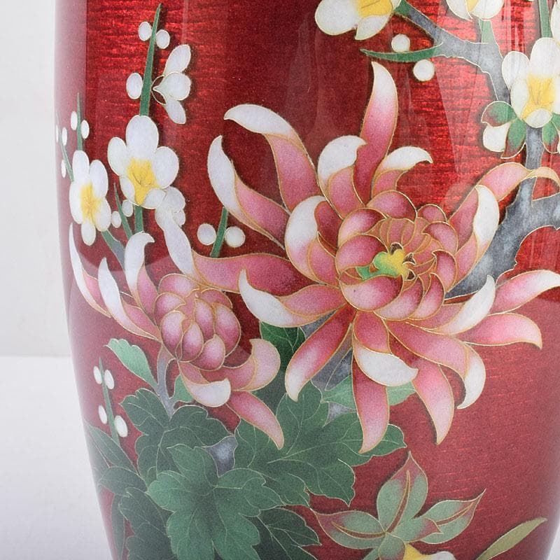 七宝焼　相互七宝謹製　透釉　菊文　花瓶　共箱　M　R9087