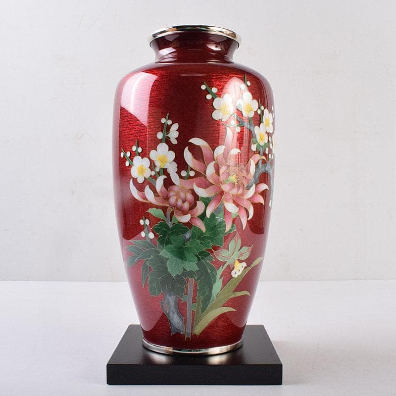 七宝焼　相互七宝謹製　透釉　菊文　花瓶　共箱　M　R9087