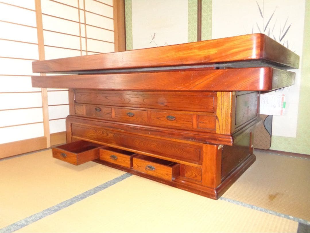 木製四角形囲炉裏座卓 テーブル 引き出し付き - メルカリ