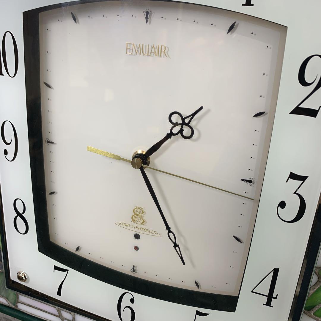 生産終了品　希少　リズム時計　EMUAIR　ステンドグラス枠　電波掛け時計