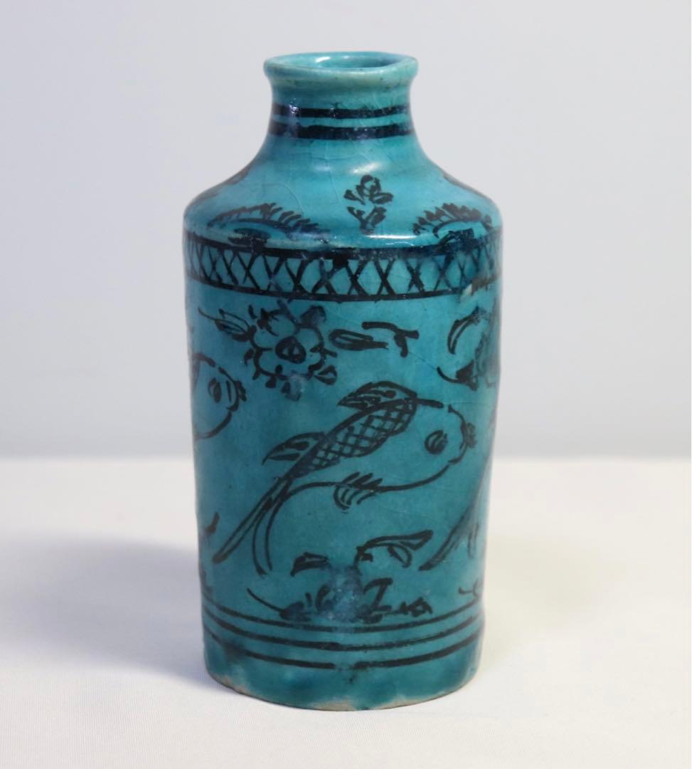 時代　孔雀釉小瓶　魚紋　送料込み0830