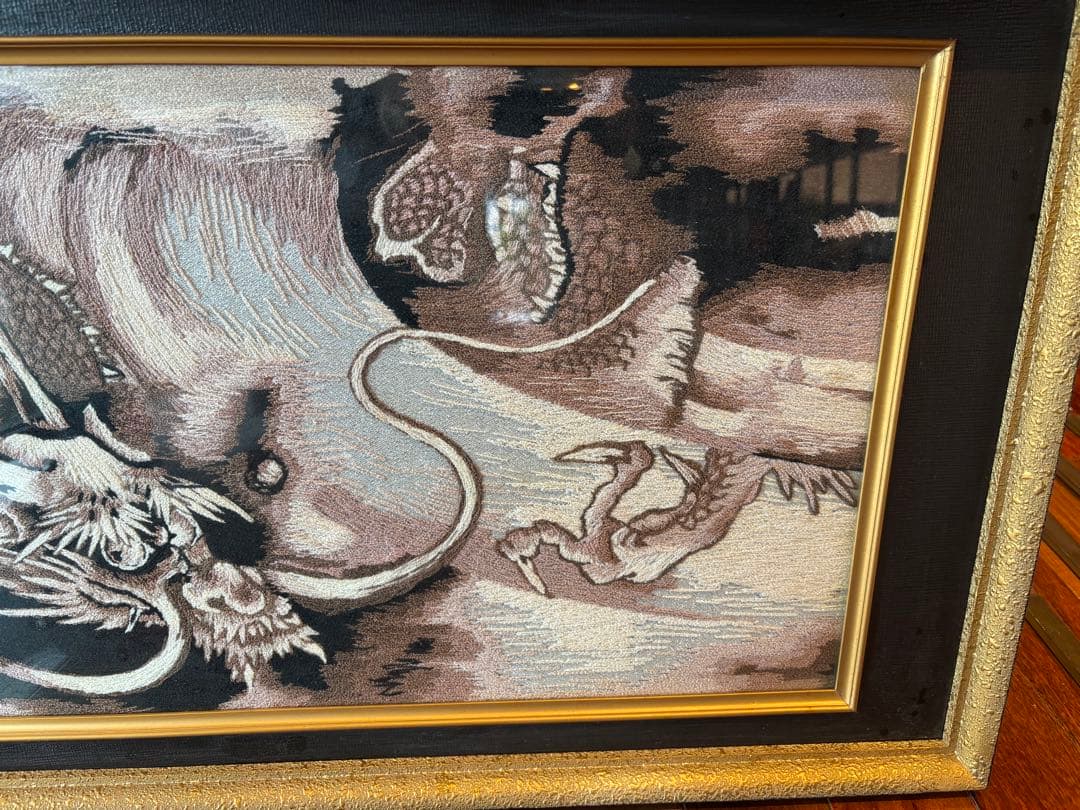 Var3da-　　美品】龍刺繍額 昭和レトロ アンティーク 絵 刺繍