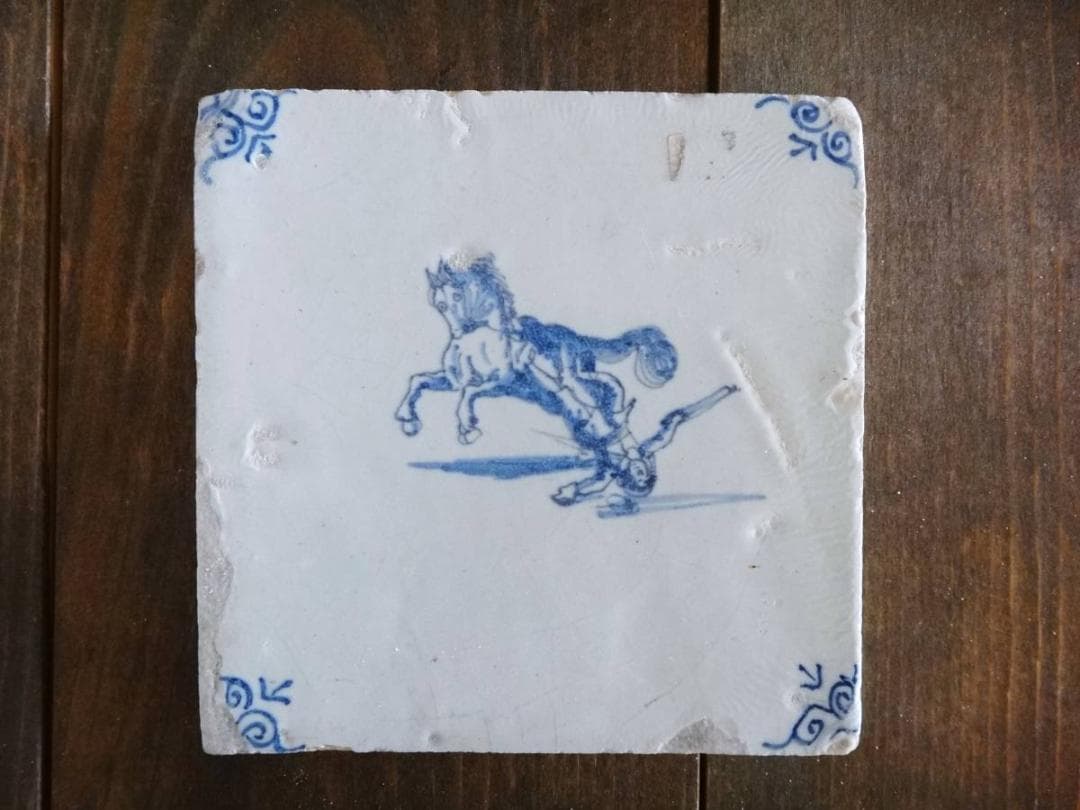 17世紀 オランダ デルフトタイル 【落馬】 ◇ )1600年代 アンティーク