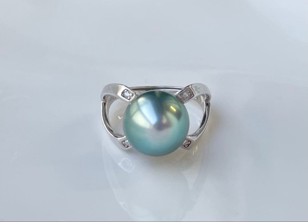 黒蝶真珠 タヒチ 南洋パール 高品質 絶品照り s925リング 指輪 ピーコック
