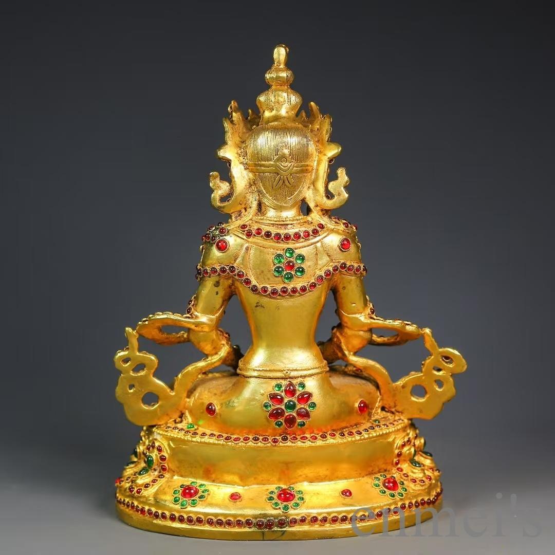 中国古美術 旧蔵 描金 純銅製 多宝嵌仏像 仏具 金属工芸 細工彫刻 仏教古美術