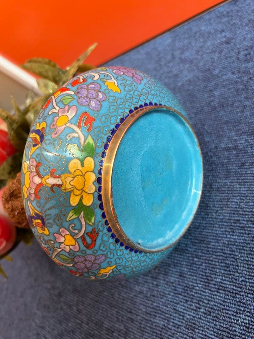 1184 中国美術 桃樹玉石 桃木玉石盆栽 景泰藍 石細工彫刻 置物 - メルカリ