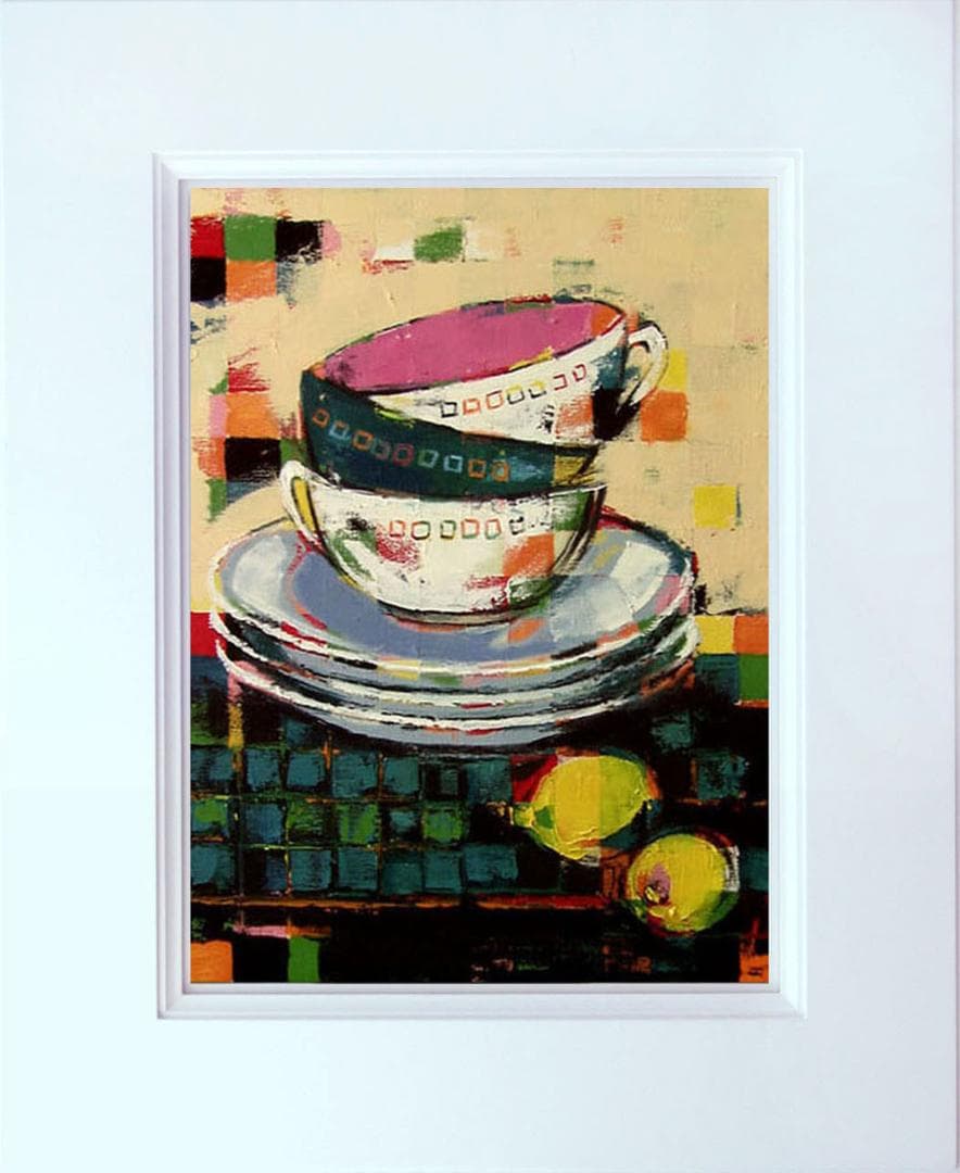 油絵 菅家令子絵 絵画インテリア額付(黒) uF6-060203静物カップレモン