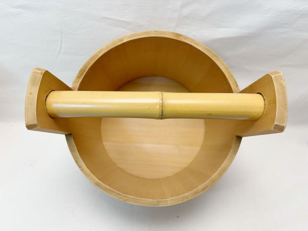 ほぼ未使用 茶道具 水張桶 手桶水指 木地 割蓋付き 水