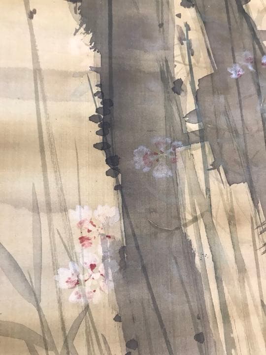 明～清時代 花鳥画 絹本掛軸 桐箱付