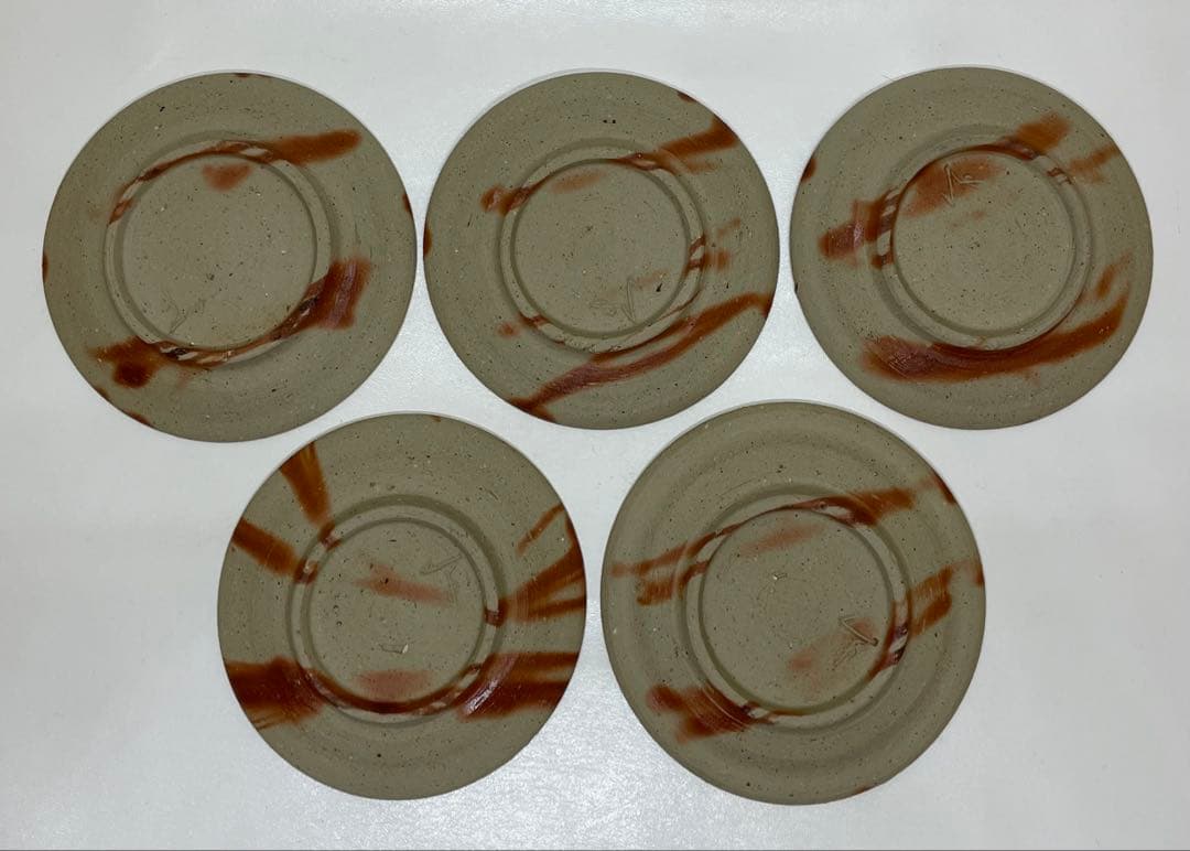 県指定重要無形文化財　山本出　備前焼　銘々皿　5客　共箱　共布　栞 c163