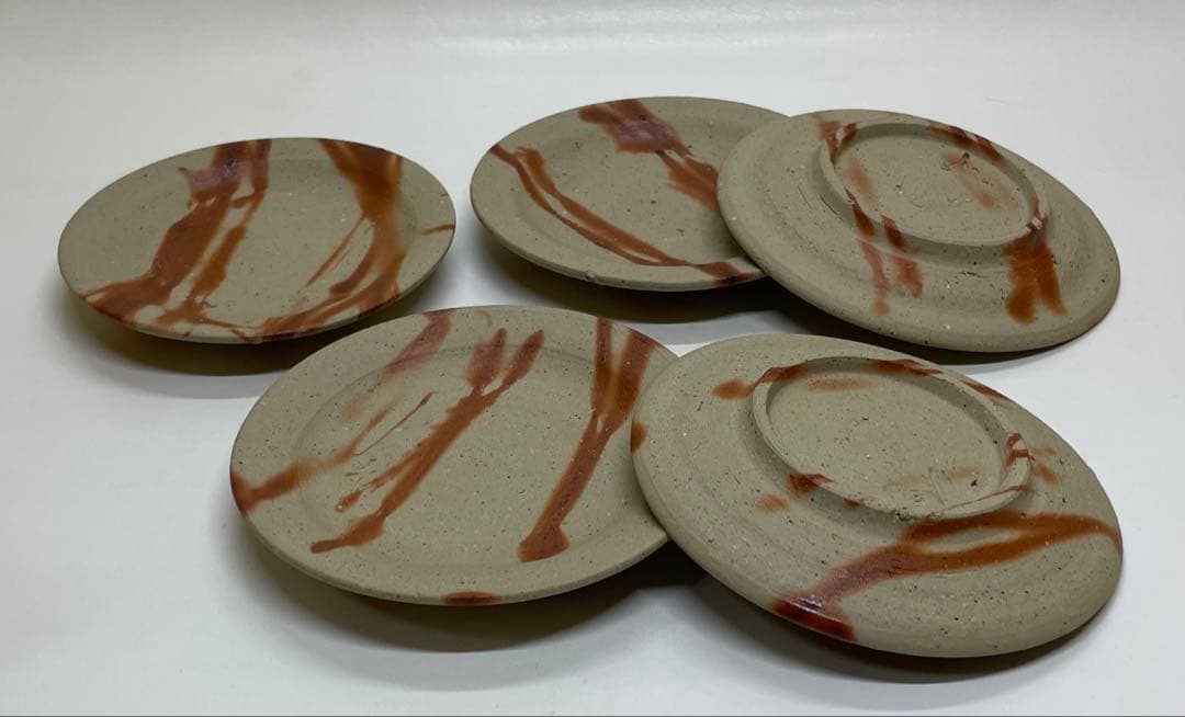 県指定重要無形文化財　山本出　備前焼　銘々皿　5客　共箱　共布　栞 c163