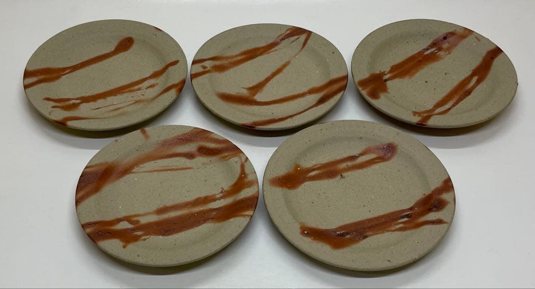 県指定重要無形文化財　山本出　備前焼　銘々皿　5客　共箱　共布　栞 c163