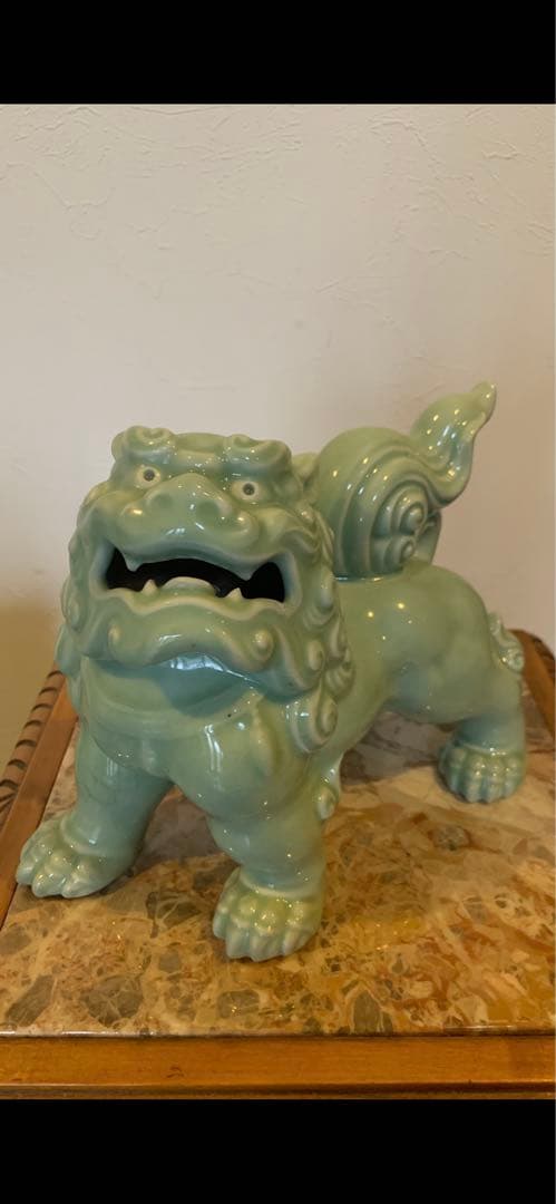 青磁　唐獅子　艶々　獅子　魔除け　厄除け