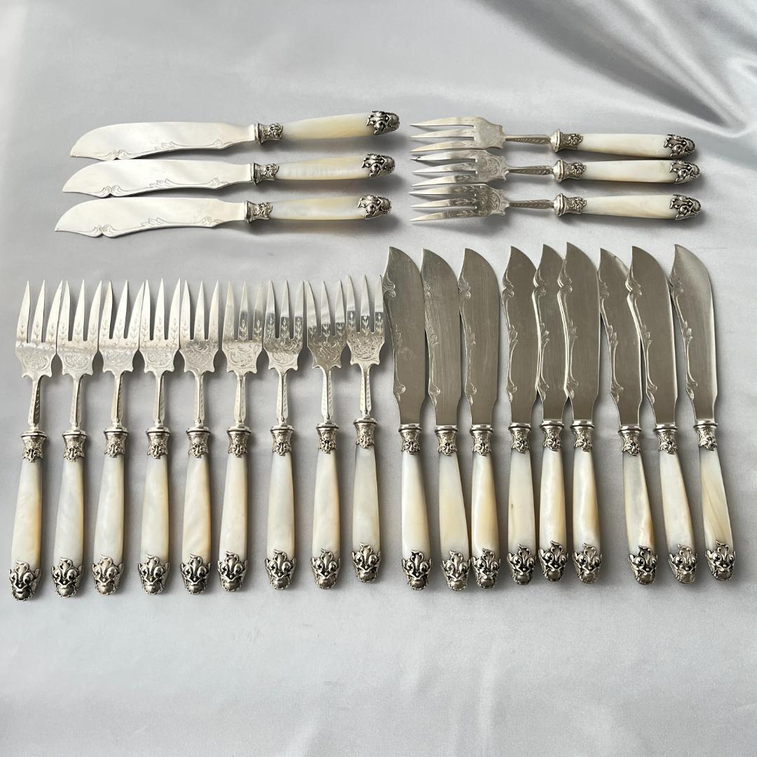 仏蘭西】【白蝶貝】Art Nouveau カトラリー 12名用 大型サーバー