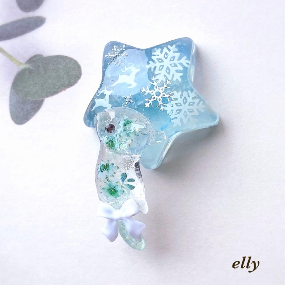 【sawasawa様】1569.天然石　琉球ガラス　雪の結晶　とびつき猫　レジン