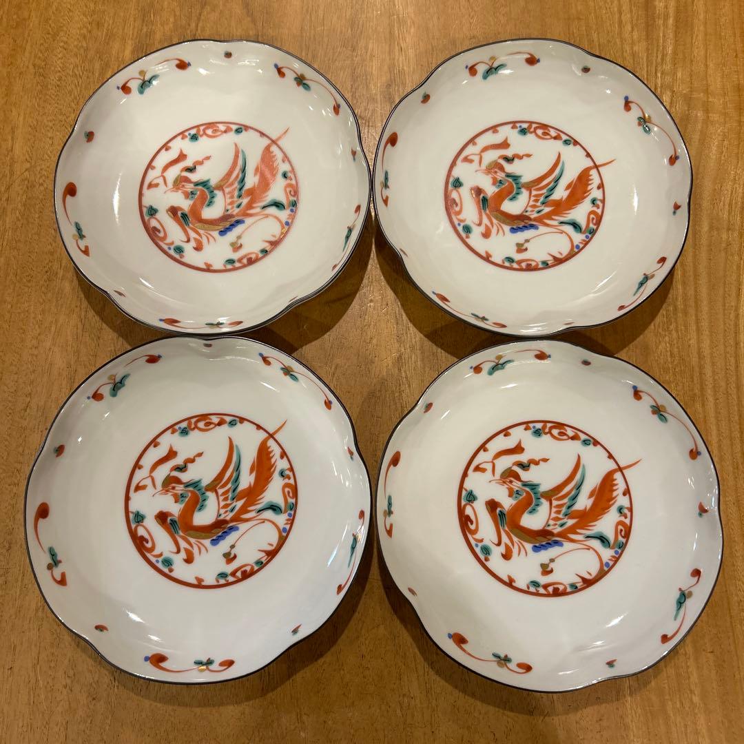 橘吉 赤絵花鳥 銘々皿 呉須赤絵 鳳凰文 中皿四枚 - メルカリ