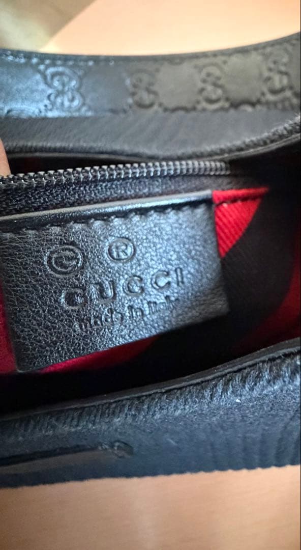 GUCCI ワンショルダー　キャンバス　シマレザー　ショルダーバッグ　ブラック