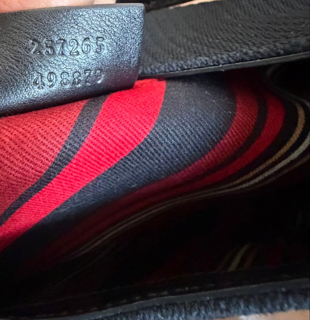 GUCCI ワンショルダー　キャンバス　シマレザー　ショルダーバッグ　ブラック