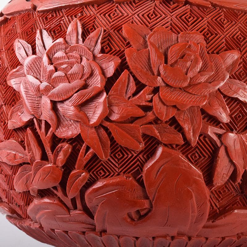 中国　剔紅　堆朱　内七宝　花文瓶　V　R7912