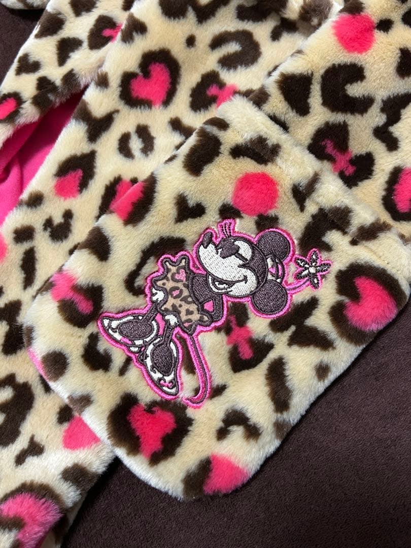 ミニーマウス ヒョウ柄 マフラーキャップ 冬 グッズ