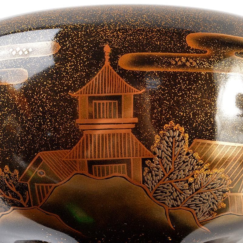 26【新品未使用】 輪島塗 山水蒔絵 三足香炉 純銀火屋 約61g H R5626