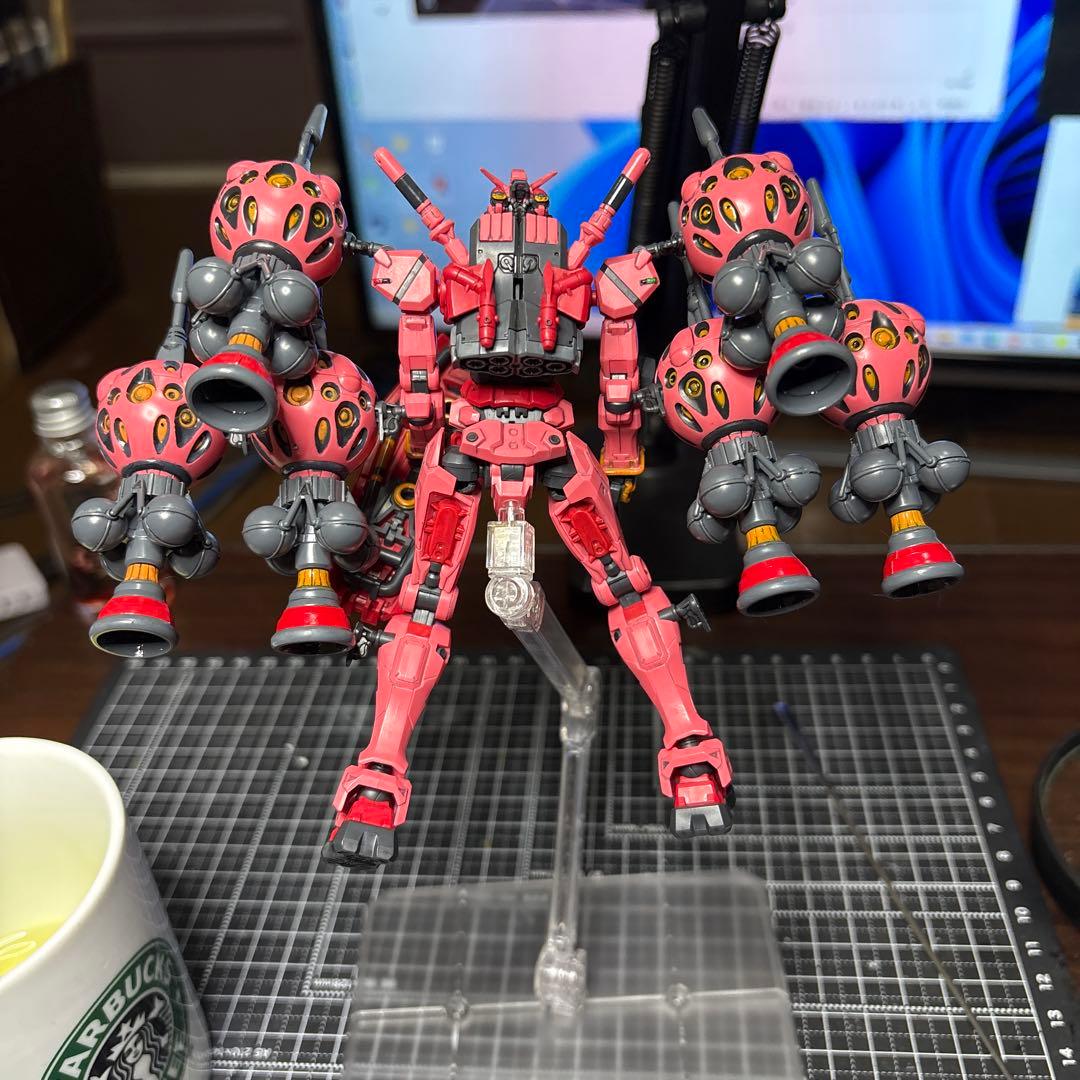 完成品】HG 赤いガンダム ビット6個 ザクバズーカ 部分塗装
