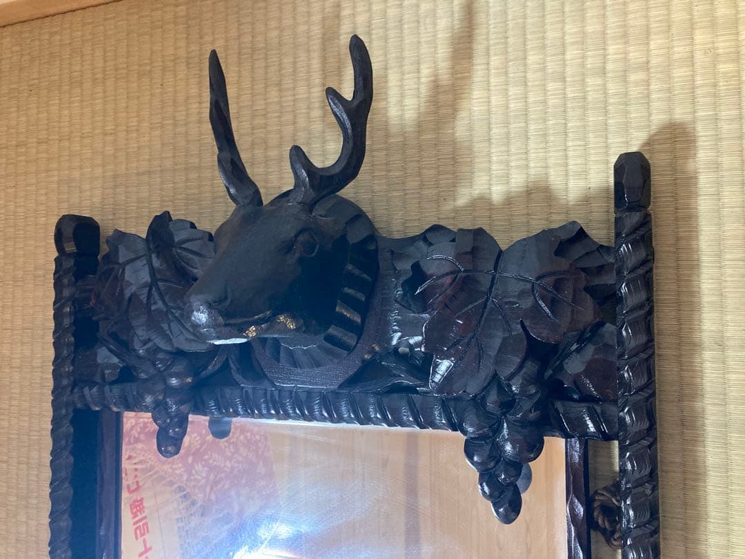 送料込 西洋アンティーク 木製ミラー 鹿と葡萄の装飾 - メルカリ