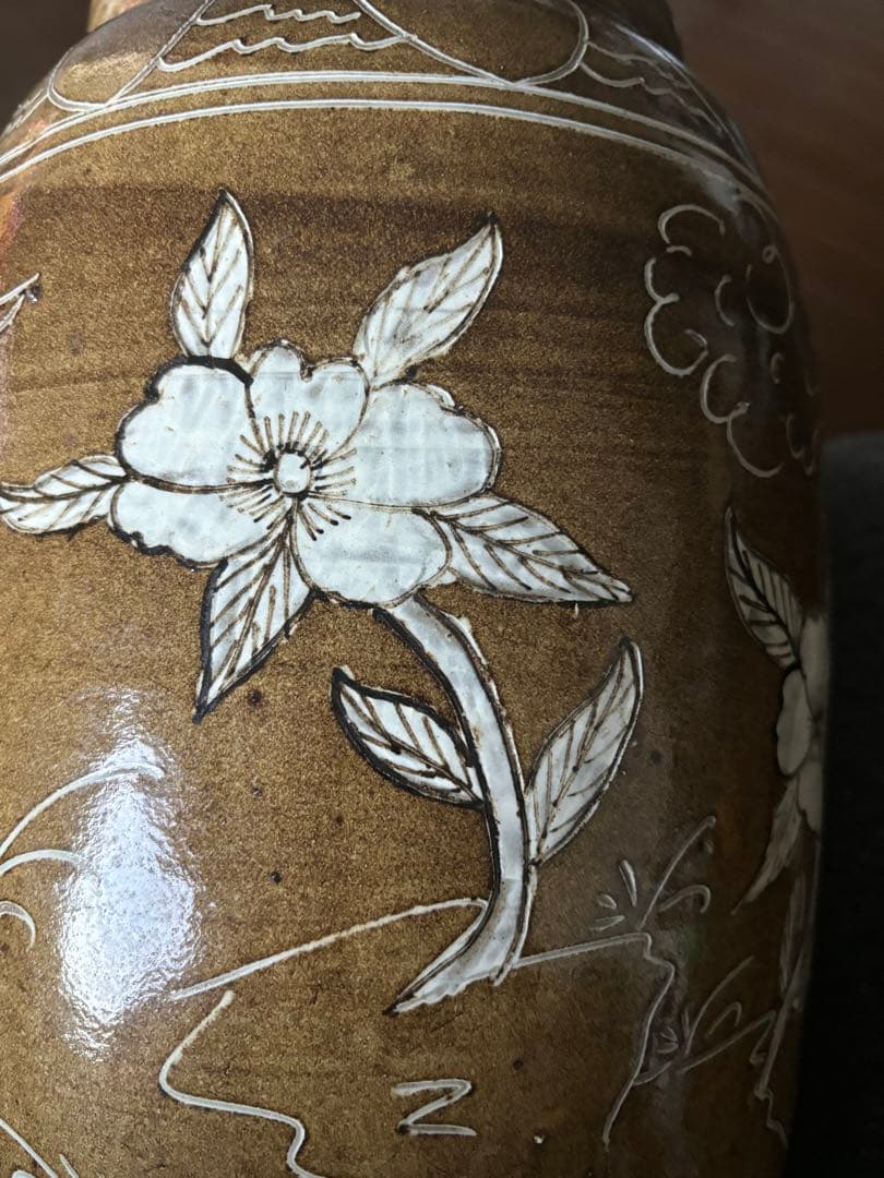 中国古美術品 遼金時代 黄釉 花鳥大罐 壺