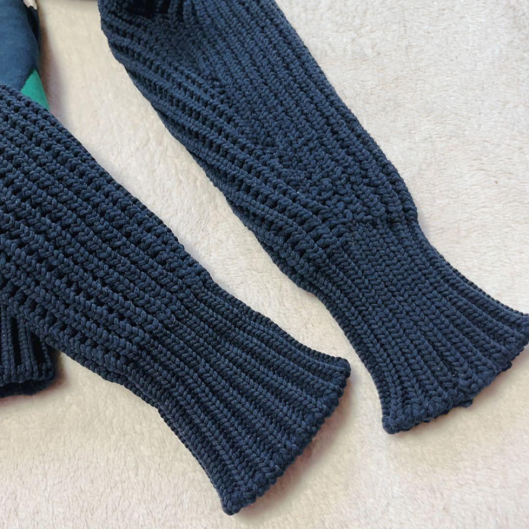 極美品　マークアンドロナ　ニットジャケット　裏地付　柄　ブルゾン　ネイビー