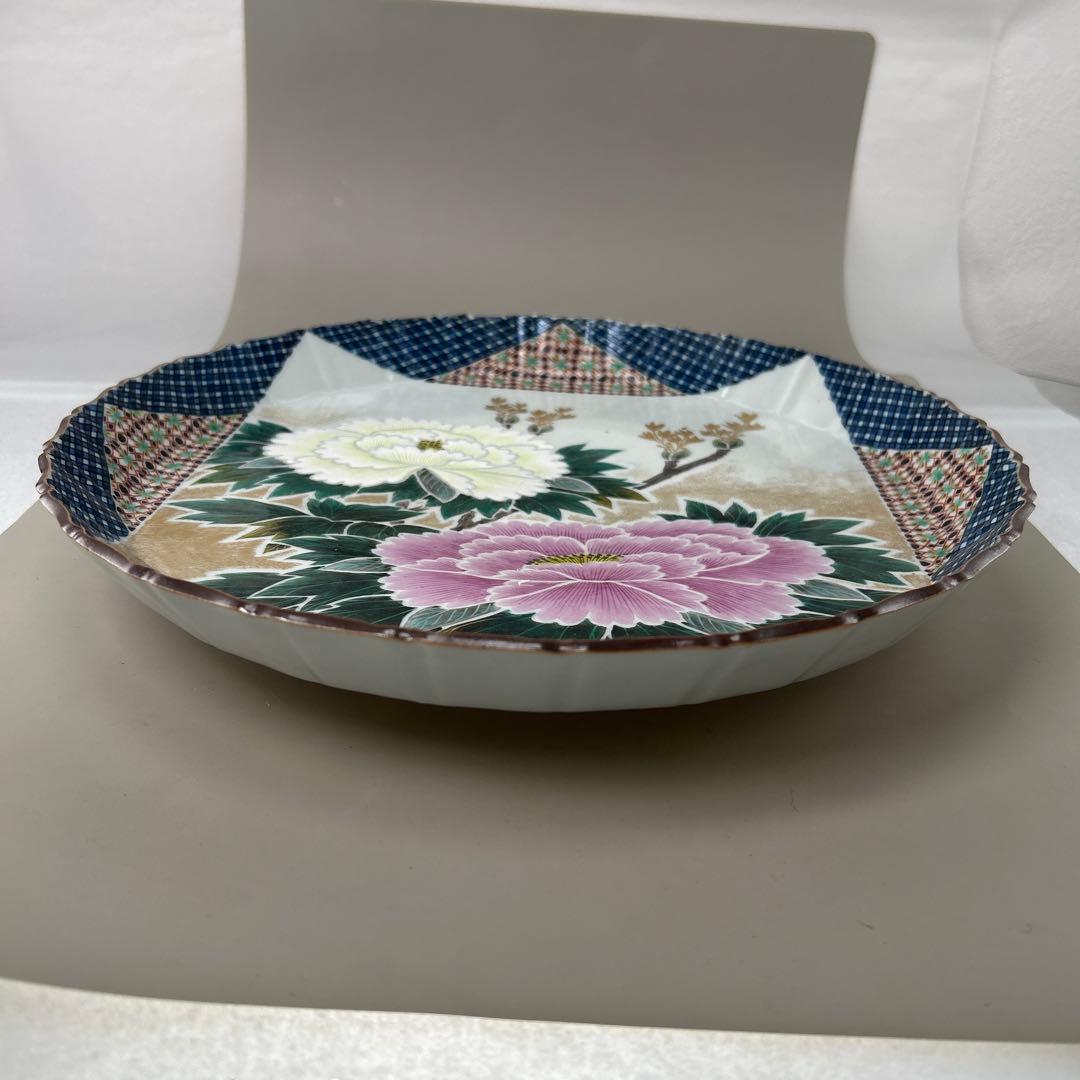 九谷焼 色絵 牡丹図 節皿 武腰泰山 共箱入B007