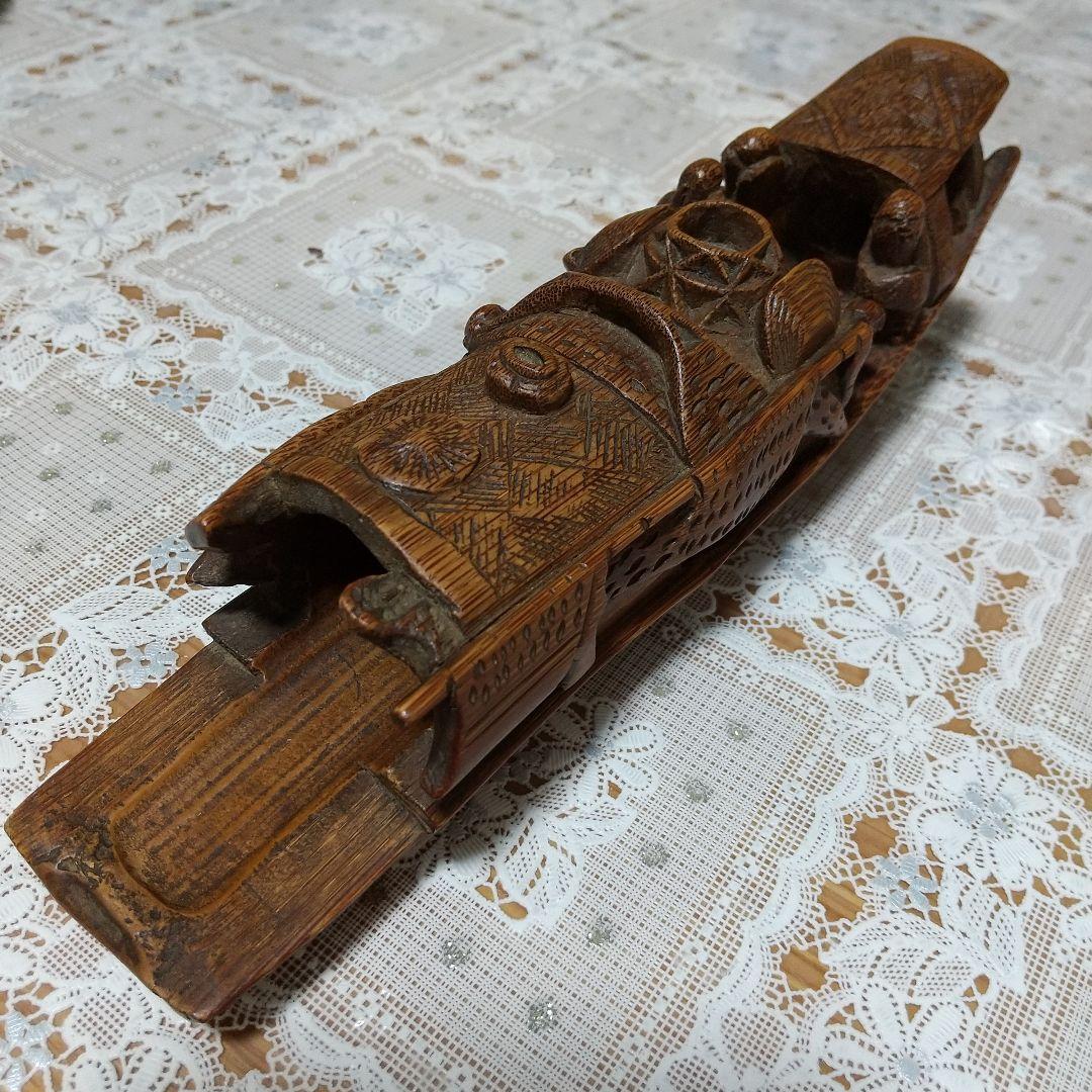 煎茶道具 アンティーク 布巾入れ 木彫り