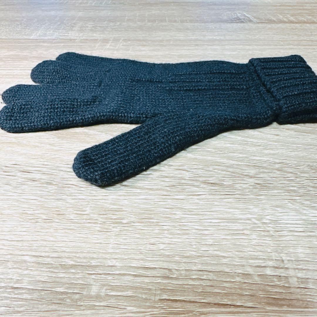 エルメス カシミヤ手袋 ダークブルー 5本指 暖かい