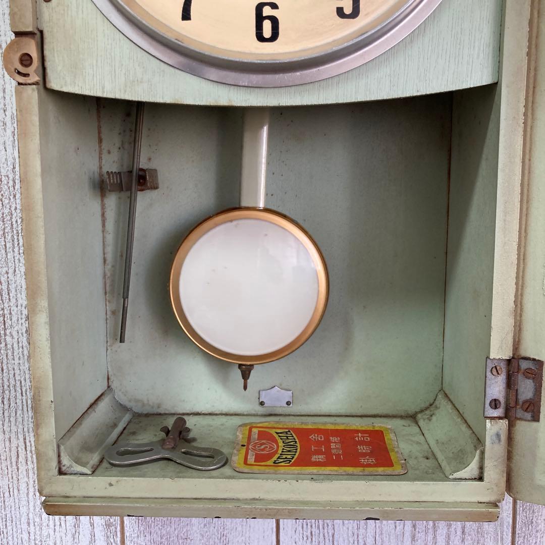 セイコー社 木製掛け時計 ガラスカバー付き　ビンテージ中古品　昭和30年代製