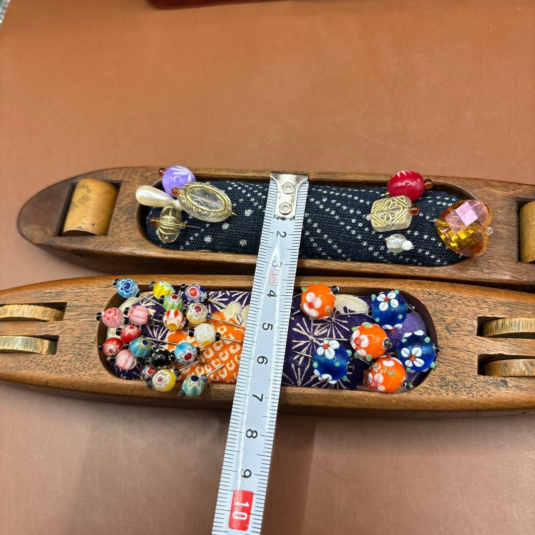 鎌倉彫　文庫箱　織り機の杼(ひ)で作った針山セット
