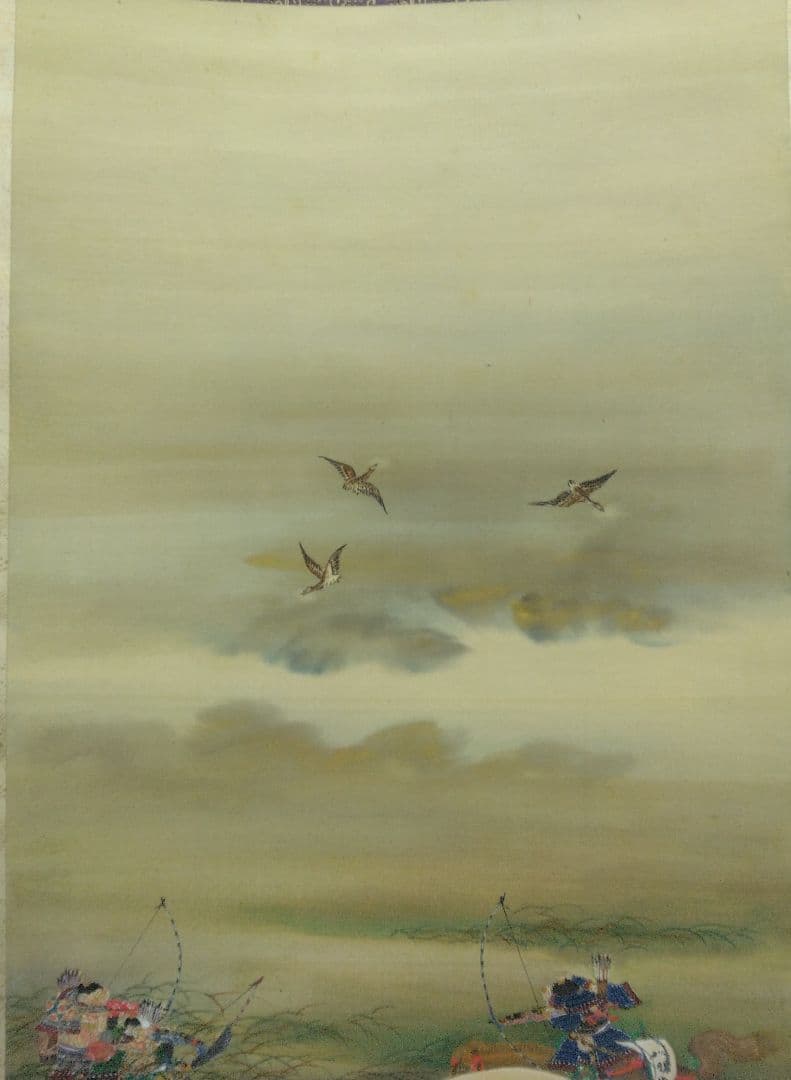 守住周魚「義家之図」武者 絹本 掛軸 共箱（守住貫魚の六女） - メルカリ