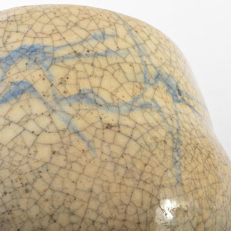 豊楽焼　六代　大喜豊助作　染付鶴文　楽茶碗　九代豊助極め箱　C　R7259