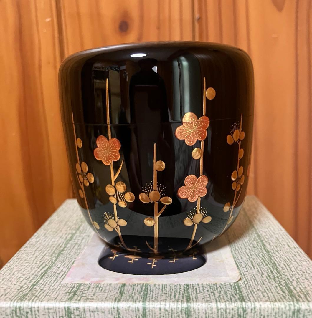 茶道具槍梅蒔絵内銀地大棗呉藤穣太郎中古品1点