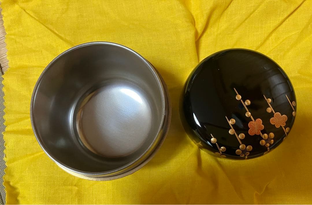 茶道具槍梅蒔絵内銀地大棗呉藤穣太郎中古品1点