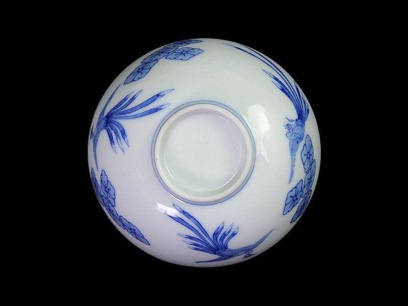 平戸 染付 鳳凰に花菱紋の図 汲み出し 茶碗 E996AS-CYc