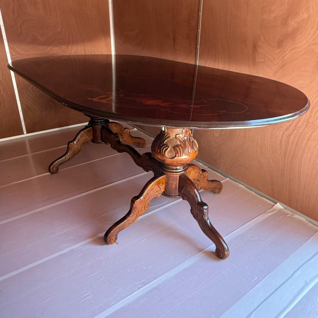 イタリア製 象嵌 猫脚ダイニングテーブル 楕円　約198cm