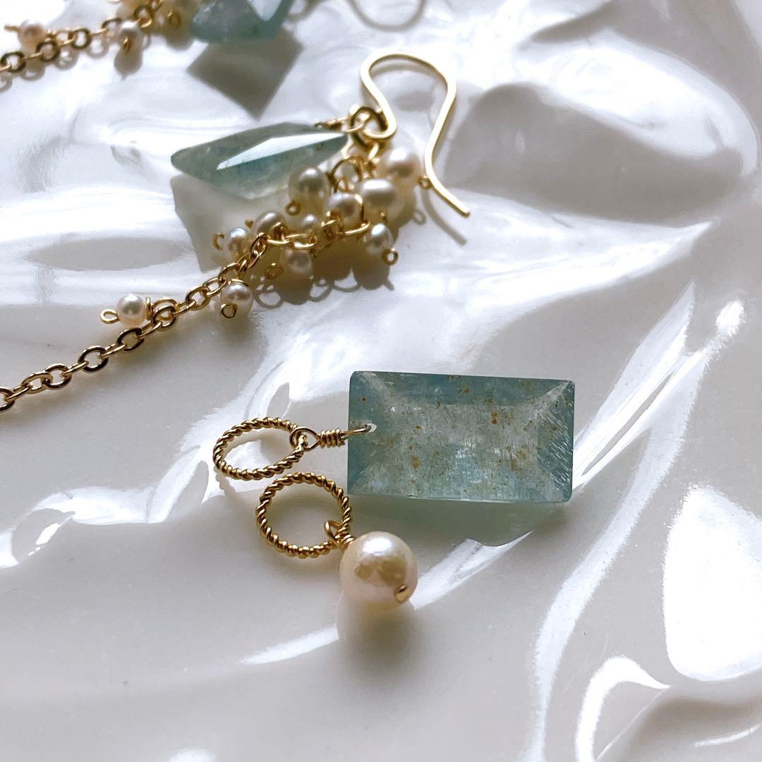 みなみ◆希少石✧シンデレラアクアマリンチャーム&あこや真珠チャーム