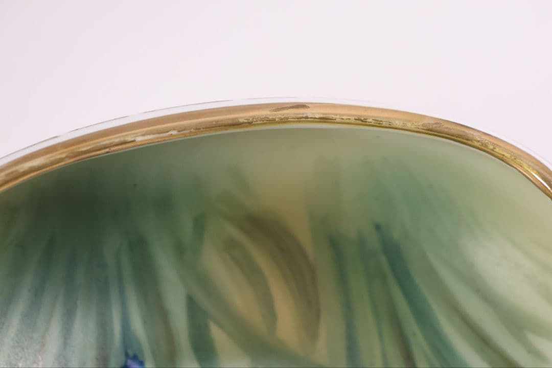 CM307】オールドノリタケ 草花 三耳 皿 鉢 幅18.3cm 金彩 水仙