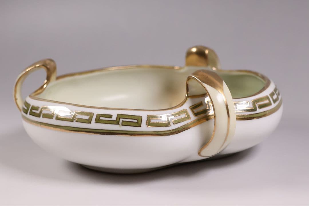 CM307】オールドノリタケ 草花 三耳 皿 鉢 幅18.3cm 金彩 水仙