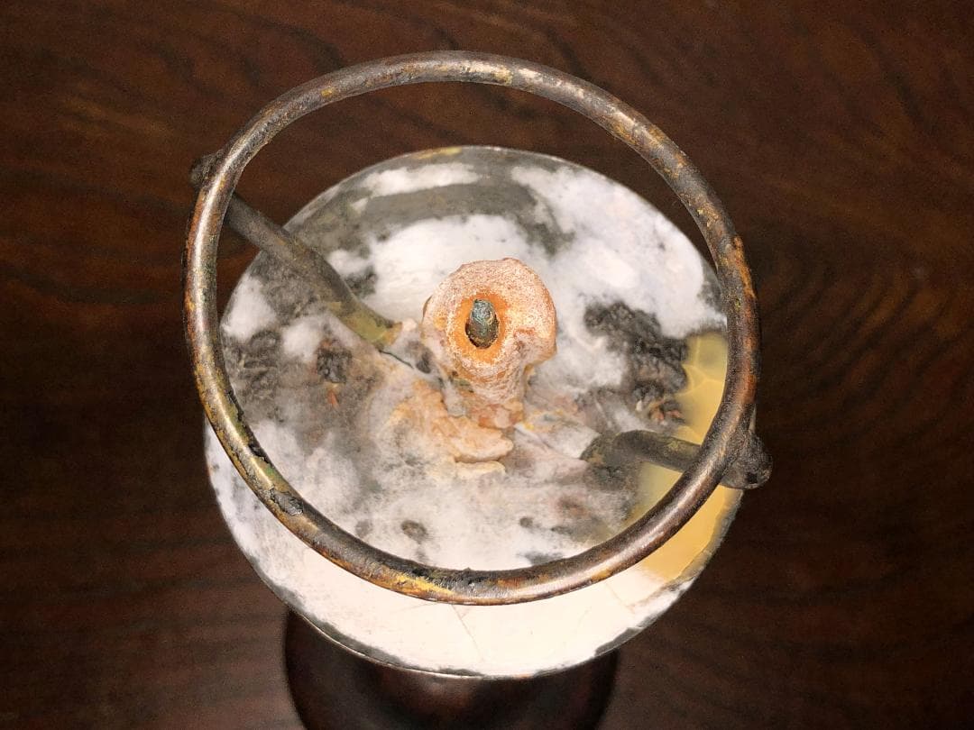 【 江戸期木製燭台 】　67.5ｃｍ　蝋燭残