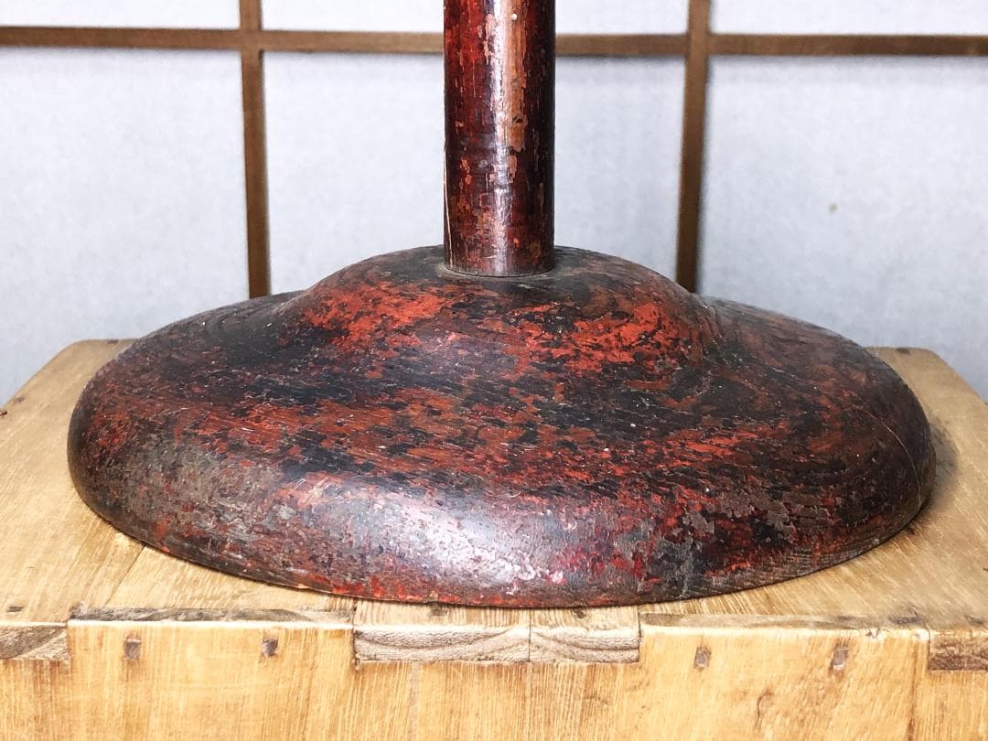 【 江戸期木製燭台 】　67.5ｃｍ　蝋燭残